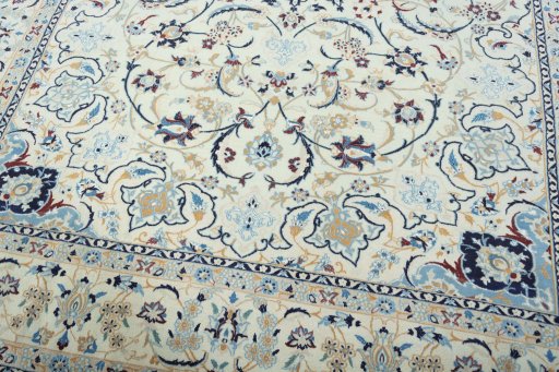 Close-up detail of 2000s Nain rug from Iran / Persia showing Wool weave