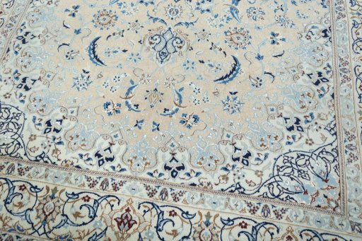 Close-up detail of 2000s Nain rug from Iran / Persia showing Wool weave