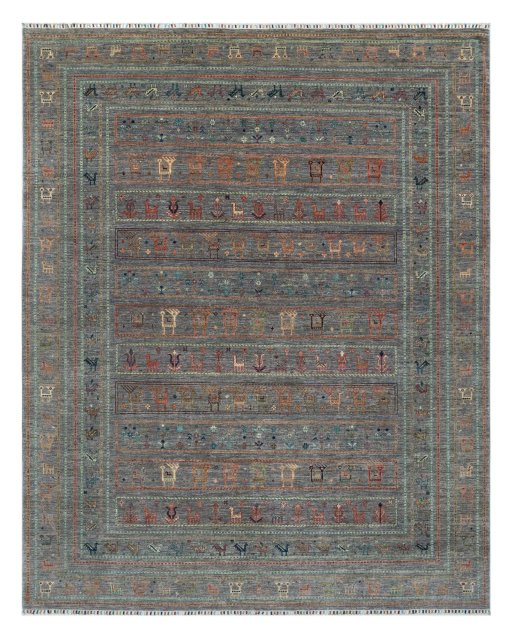 Full view of New Samarkand rug from Pakistan, 318 × 251 cm in Blue tones