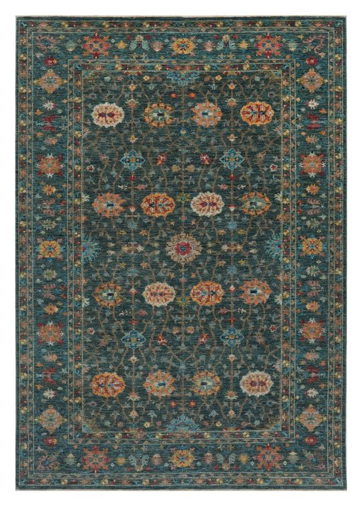 Full view of New Farahan rug from Pakistan, 295 × 206 cm in Green tones