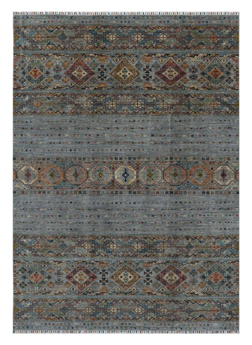 Full view of New Samarkand rug from Pakistan, 296 × 203 cm in Gray tones