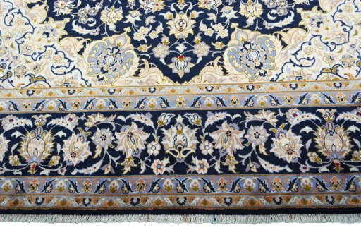 Full view of 2000s Najafabad rug from Iran / Persia, 435 × 298 cm in Blue tones