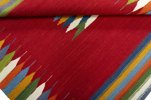 Full view of New Kilim Sofre rug from Turkey, 98 × 97 cm in Multi Color tones
