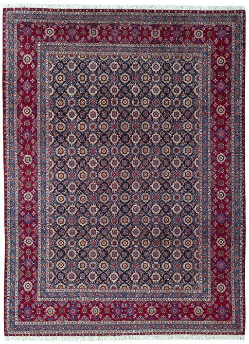 Full view of 2000s Mashad rug from Iran / Persia, 355 × 263 cm in Blue tones