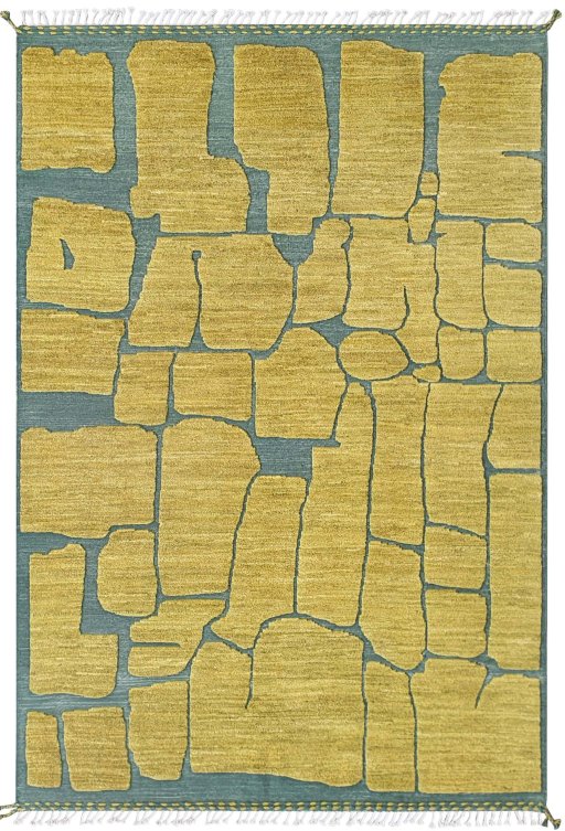 Full view of New Morocco rug from Pakistan, 309 × 211 cm in Yellow tones