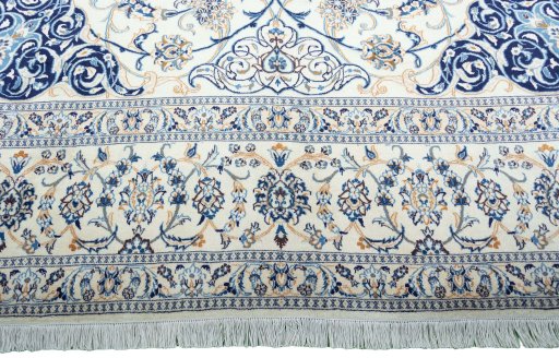 Full view of 2000s Nain rug from Iran / Persia, 490 × 344 cm in Beige tones
