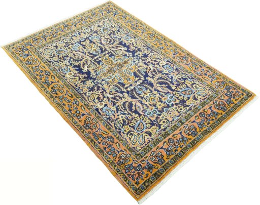 Close-up detail of 1970s Ghom rug from Iran / Persia showing Wool weave