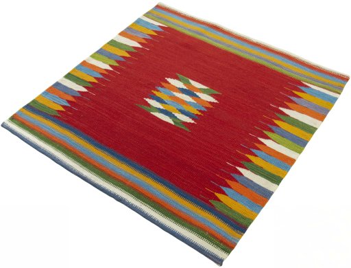Corner detail of New Kilim Sofre rug showing border pattern and Wool pile