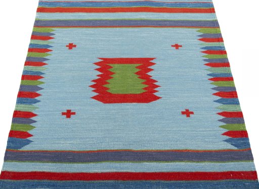 Close-up detail of New Kilim Sofre rug from Turkey showing Wool weave
