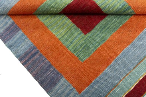 Full view of New Kilim Sofre rug from Turkey, 101 × 83 cm in Multi Color tones