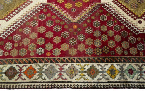 Close-up detail of 1970s Persian Gabbeh rug from Iran / Persia showing Wool weave