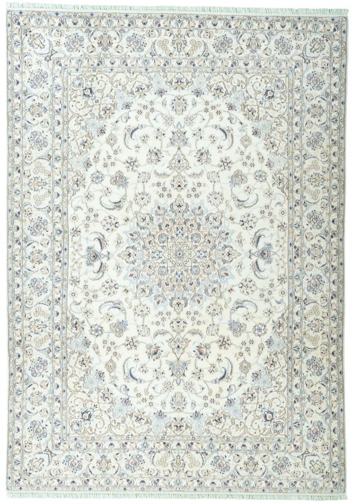 Full view of 2000s Nain rug from Iran / Persia, 352 × 249 cm in Beige tones