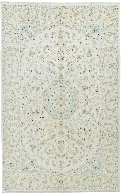 Full view of New Kashan rug from Iran / Persia, 308 × 196 cm in Beige tones