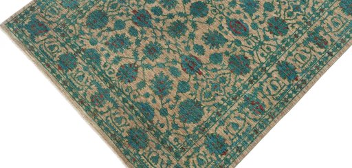 Backside of handmade New Farahan rug showing knot structure and weave density