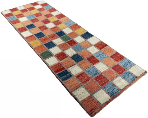 Close-up detail of 2000s Persian Gabbeh rug from Pakistan showing Wool weave