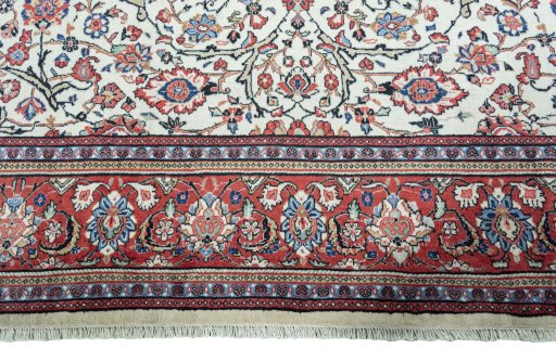 Full view of 1970s Sarough rug from Iran / Persia, 364 × 266 cm in Beige tones