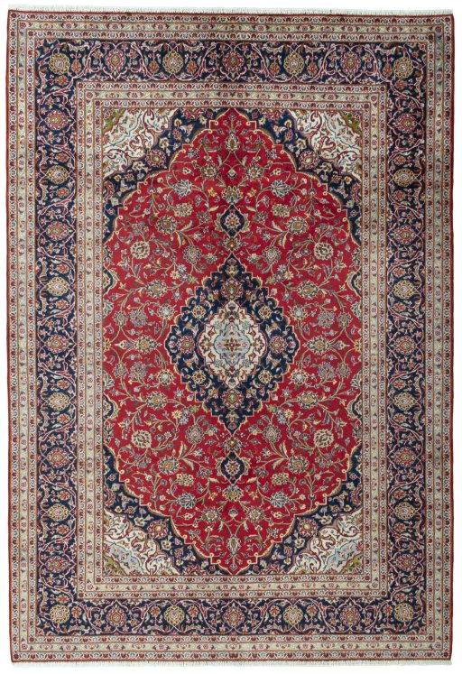 Full view of 2000s Kashan rug from Iran / Persia, 300 × 205 cm in Red tones