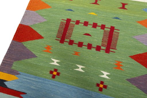 Surface texture of New Kilim Sofre rug with natural Wool and intricate pattern