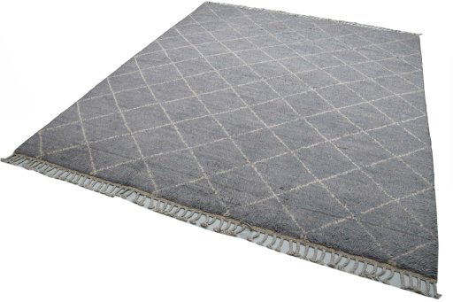 Corner detail of New Morocco rug showing border pattern and Wool pile