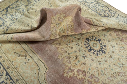 Surface texture of 1950s Vintage rug with natural Wool and intricate pattern
