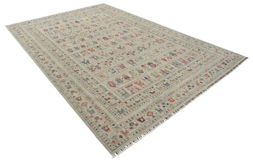 Corner detail of New Samarkand rug showing border pattern and Wool pile