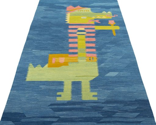 Close-up detail of New Kilim Dastan rug from Turkey showing Wool weave