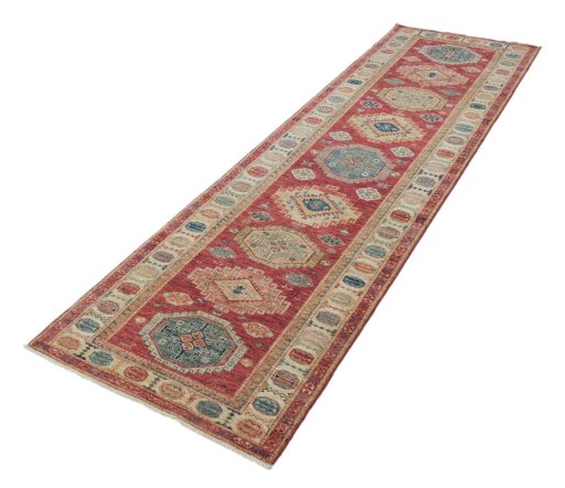 Close-up detail of New Kazak rug from Pakistan showing Wool weave