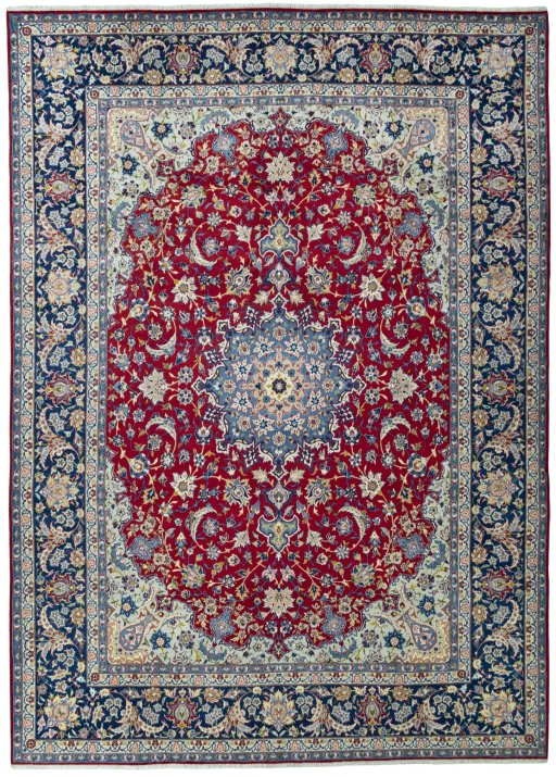 Full view of 2000s Najafabad rug from Iran / Persia, 488 × 350 cm in Red tones