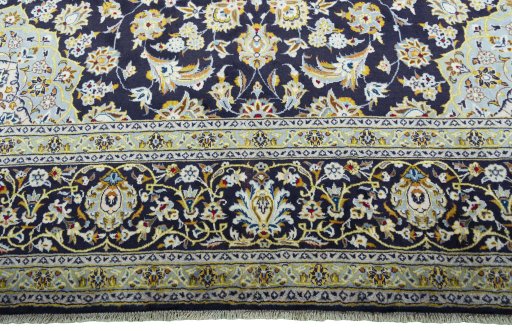 Full view of 2000s Kashan rug from Iran / Persia, 450 × 297 cm in Blue tones