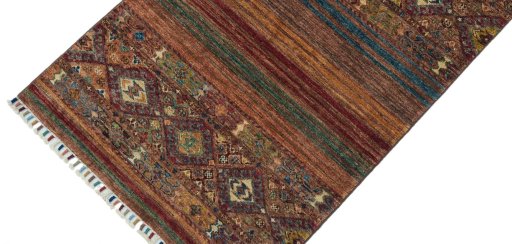 Backside of handmade New Samarkand rug showing knot structure and weave density