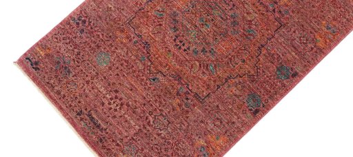 Backside of handmade New Mamluk rug showing knot structure and weave density