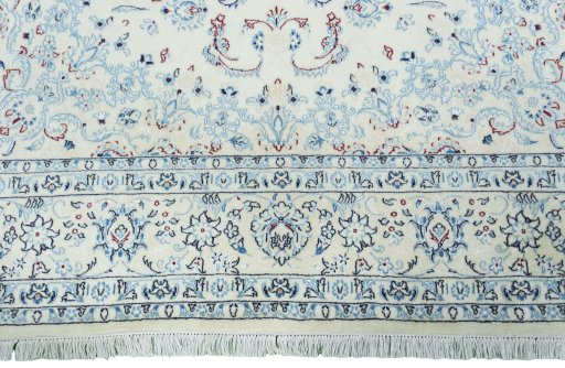 Full view of New Nain rug from Iran / Persia, 307 × 198 cm in Beige tones