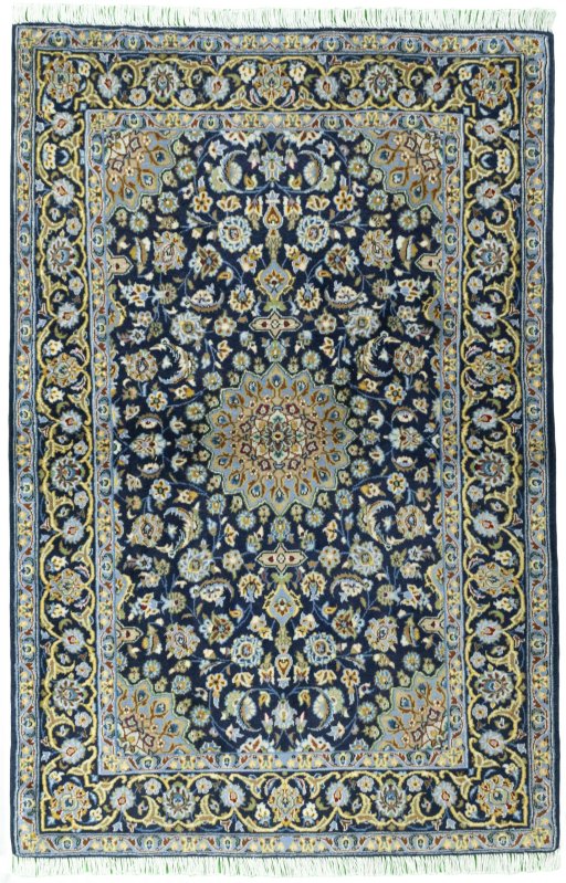 Full view of 2000s Kashan rug from Iran / Persia, 166 × 109 cm in Blue tones