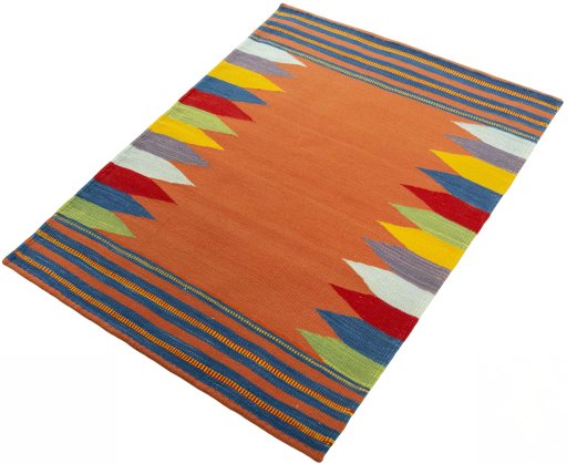 Corner detail of New Kilim Sofre rug showing border pattern and Wool pile