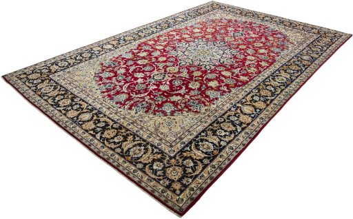 Corner detail of 2000s Najafabad rug showing border pattern and Wool pile