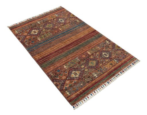 Corner detail of New Samarkand rug showing border pattern and Wool pile