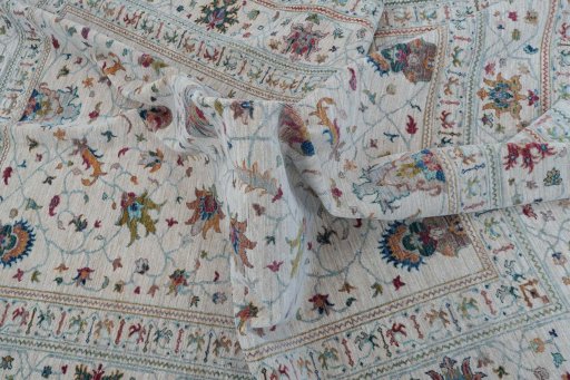Full view of New Farahan rug from Pakistan, 302 × 246 cm in Beige tones