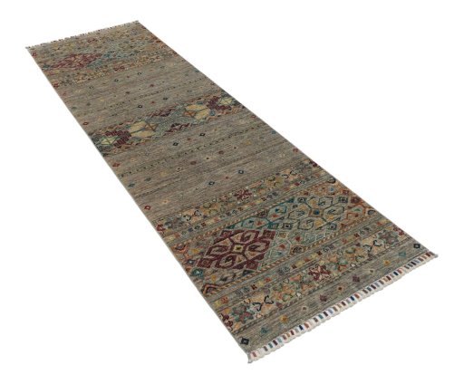 Corner detail of New Samarkand rug showing border pattern and Wool pile