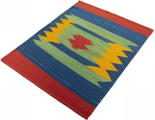 Corner detail of New Kilim Sofre rug showing border pattern and Wool pile