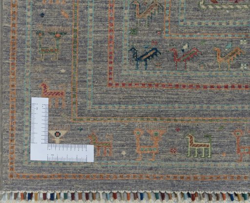 Corner detail of New Samarkand rug showing border pattern and Wool pile