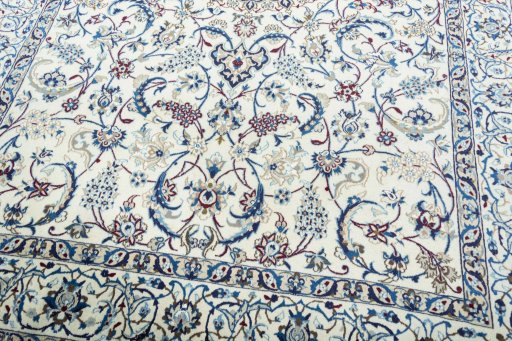 Close-up detail of 2000s Nain rug from Iran / Persia showing Wool weave