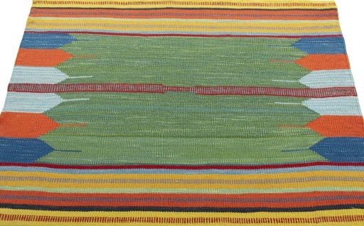 Close-up detail of New Kilim Sofre rug from Turkey showing Wool weave