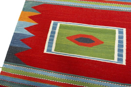 Surface texture of New Kilim Sofre rug with natural Wool and intricate pattern