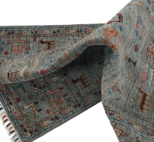 Full view of New Samarkand rug from Pakistan, 121 × 82 cm in Gray tones