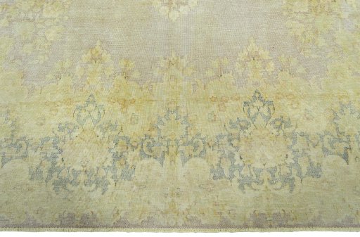 Full view of 1970s Vintage rug from Pakistan, 406 × 300 cm in Yellow tones