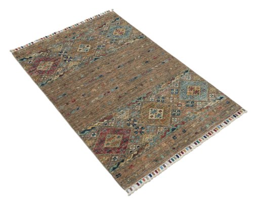 Corner detail of New Samarkand rug showing border pattern and Wool pile