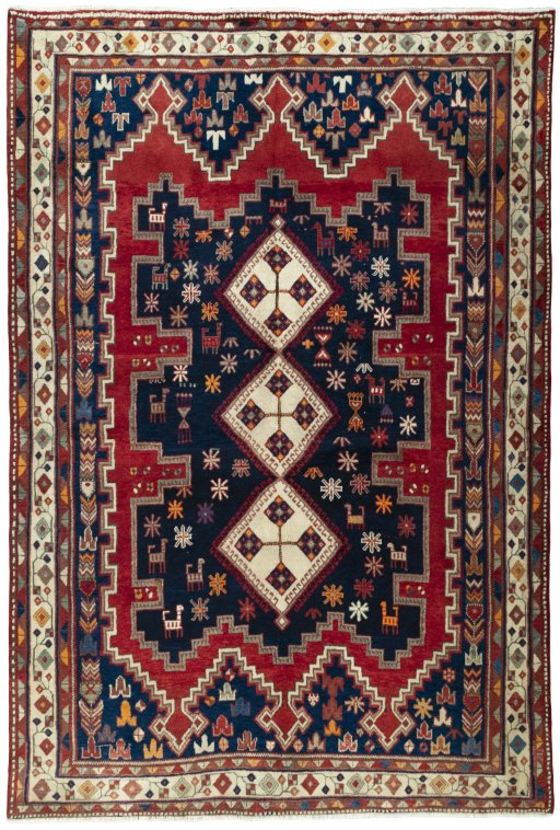 Full view of 2000s Sirjan rug from Iran / Persia, 237 × 160 cm in Red tones