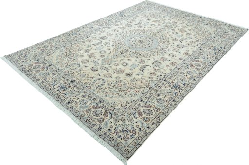 Corner detail of 2000s Nain rug showing border pattern and Wool pile