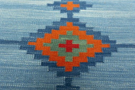 Backside of handmade New Kilim Sofre rug showing knot structure and weave density