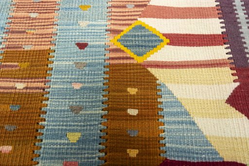 Backside of handmade New Kilim Dastan rug showing knot structure and weave density